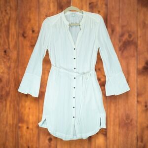 AYR Women's 3/4 Sleeve Tie Waist Midi Shirt Dress White Size Medium